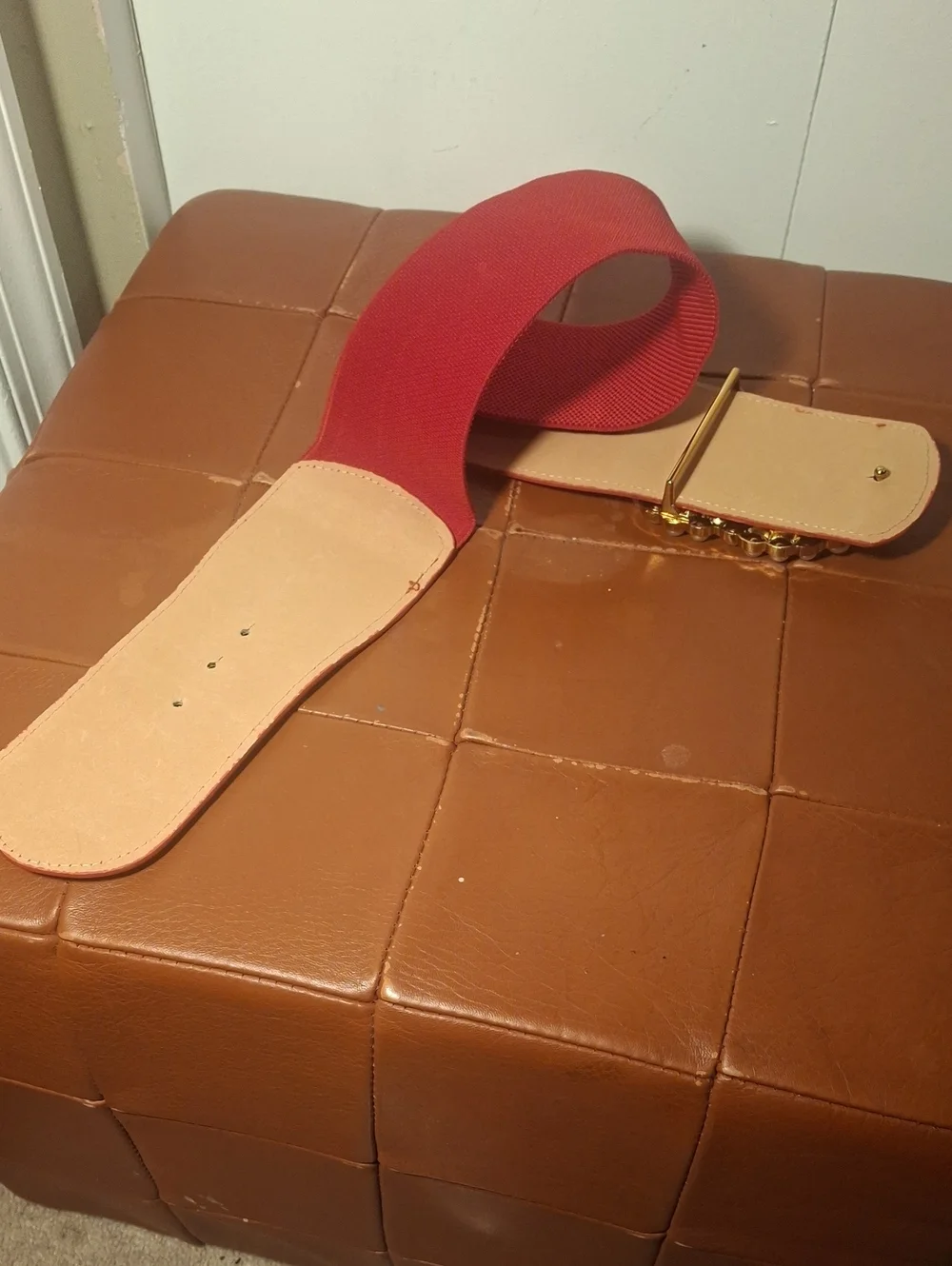 GG Pearl-Embellished Red Stretch Waist Belt